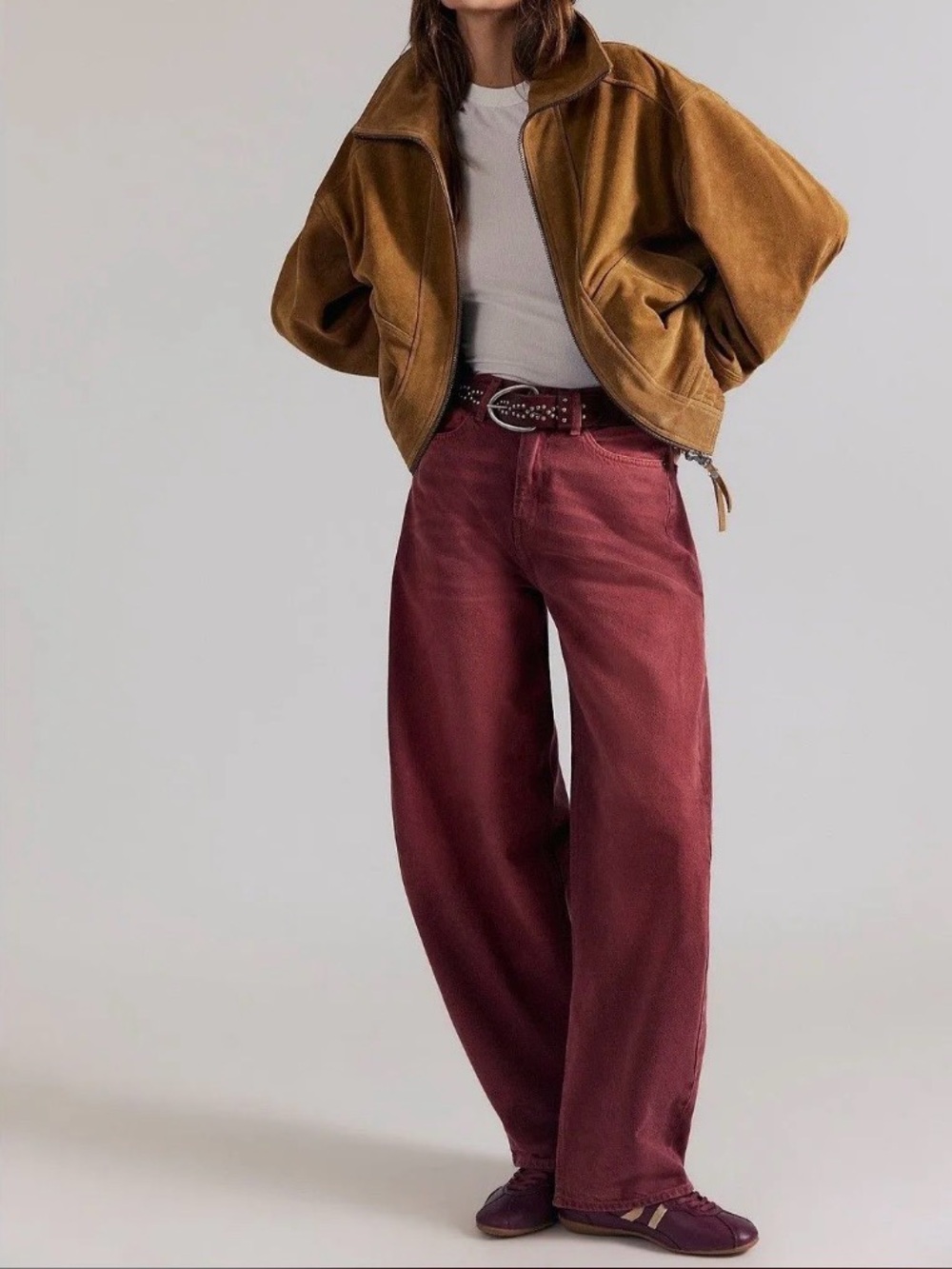 Wide Leg Women's Jeans in Burgundy - Classic Everyday Style